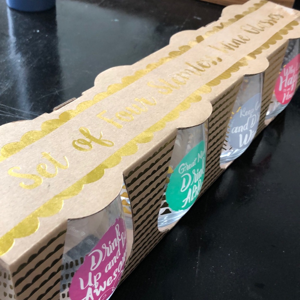 Four Stemless Wine Glasses